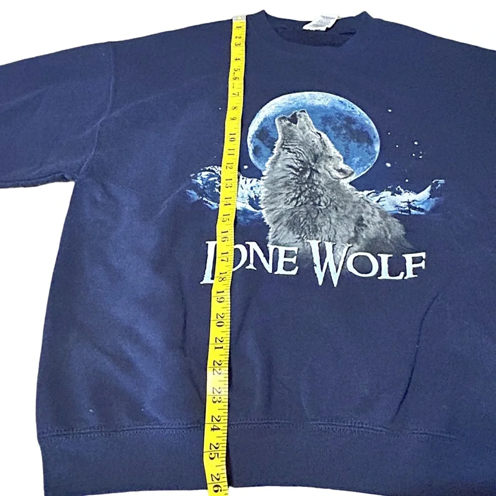 Vintage Jerzees Lone Wolf Moon Graphic Sweatshirt Size L Navy - Picture 7 of 13